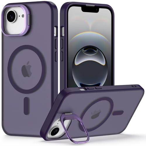 Nvollnoe for iPhone 17e Case,iPhone 16e Case Compatible with MagSafe Military Grade Shockproof Heavy Duty Protective Adjustable Kickstand Matte Semi Clear Phone Cover for iPhone 16e/17e(Deep Purple) - color: Deep Purple, size: For Iphone 16e-6.1"(1 Len)