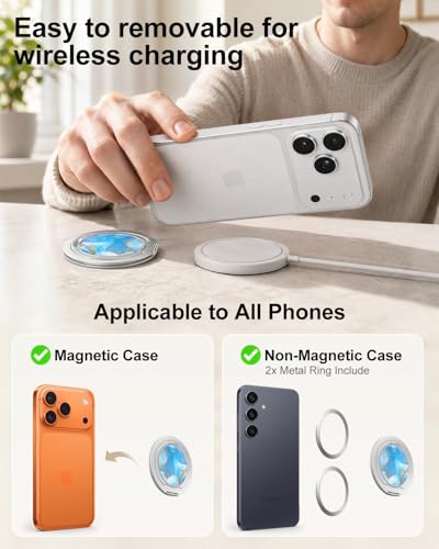 Magnetic Phone Grip for MagSafe, Ultra-Thin 360° Rotate Lightweight - color: silver