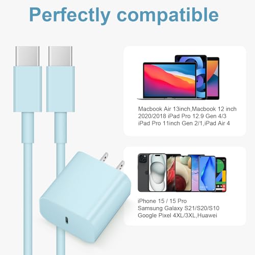 iPhone 18 17 16 15 Charger Fast Charging USB C Charger Block - color: Blue, size: 10FT