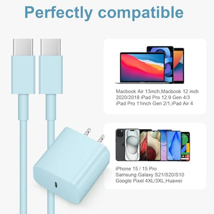 iPhone 18 17 16 15 Charger Fast Charging USB C Charger Block - color: Blue, size: 10FT