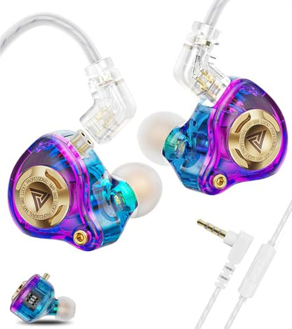 Wired Gaming Earbuds with Mic, 11mm Dynamic Driver HiFi in Ear Monitors, 3-Way Adjustable Tuning Switch Detachable Cable IEM Earphones, Deep Bass Noise Isolating Headphones for Musician Game PC Laptop - color: Purple