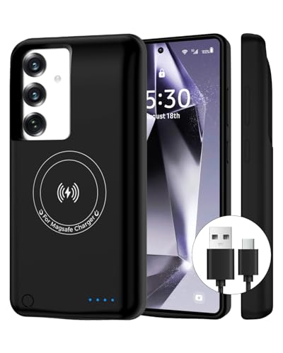 Battery Case for Samsung Galaxy S25/S24,10000mAh Qi Wireless Charging Magnetic Rechargeable Extended Charge Case, Portable Protective Power Bank for Samsung S25/S24(6.2") Black