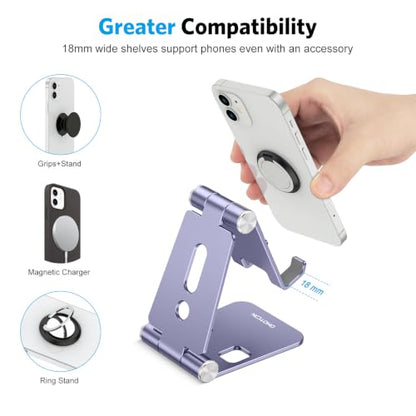 OMOTON Foldable Cell Phone Stand, C4 Portable Aluminum Phone Holder - color: Purple