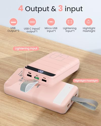 Power Bank, 50000mAh 22.5W with USB-C Fast Charging Portable Charger - color: Pink