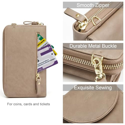 S-ZONE Small Crossbody Bags for Women Phone Purse RFID Blocking Wallet | Card Slots, Vegan Leather, Anti-theft, Multi Pockets, Detachable Adjustable Strap, Travel Eveyday Outing - color: Retro Grey