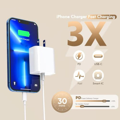 [Apple MFi Certified]10FT Fast iPhone Charger,Extra Long Apple Charger Fast Charging 2Pack USB C Charger Block Plug + 10Foot Lightning Cable Cord for iPhone 14/Pro/Pro Max/Plus/13/12/11/XS/XR/X/SE2022 - size: 2Pack