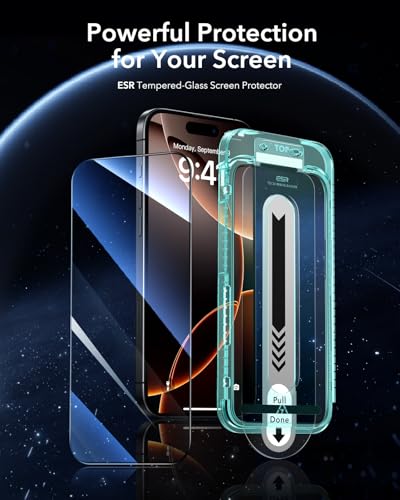ESR 3 Pack for iPhone 15 Pro Max Screen Protector, [9H Hardness] [Military Grade Shatterproof] Full Coverage Tempered Glass Film with Flawless Fit Tray, HD Clear, Scratch Resistant