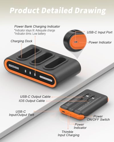 GOODaaa Portable Charger, 3-Pack 10000mAh Slim Power Bank Built in Cables - color: Black