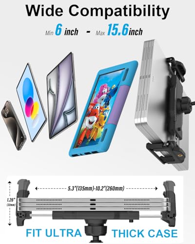 Tablet Holder for Car Cup Holder, [Full Motion Swivel 19.7" Height] Metal Tablet Car Mount for Truck, for iPad Pro Air Mini, Galaxy Tab, Z Fold, Fire, iPhone, 6-15.6" Devices, Cars Trucks SUVs