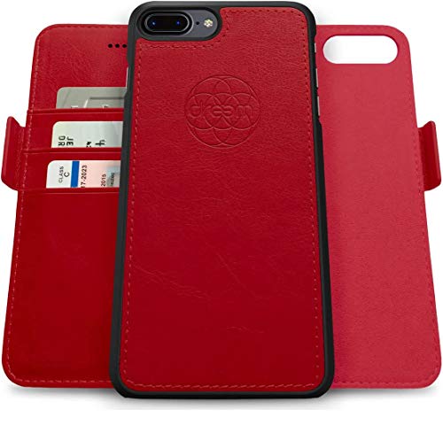 Dreem Fibonacci 2-in-1 Wallet Case for Apple iPhone 8 Plus & 7 Plus - Luxury Vegan Leather, Magnetic Detachable Shockproof Phone Case, RFID Card Protection, 2-Way Flip Stand - Red - color: Red, size: iPhone 8 Plus & 7 Plus