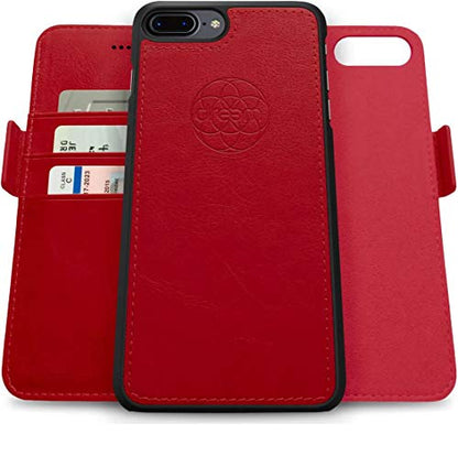 Dreem Fibonacci 2-in-1 Wallet Case for Apple iPhone 8 Plus & 7 Plus - Luxury Vegan Leather, Magnetic Detachable Shockproof Phone Case, RFID Card Protection, 2-Way Flip Stand - Red - color: Red, size: iPhone 8 Plus & 7 Plus