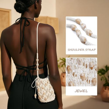 Boho Beaded Small Crossbody Bag for Women, Lightweight Crochet Cell Phone Purse with Adjustable Strap Crossbody Phone Purse - color: Beige