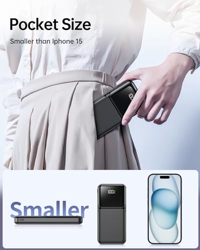 Portable Charger Power Bank with Built in Cable 20000mAh Fast Charging - color: Black