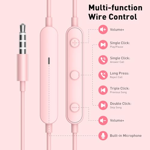 APETOO Wired Earbuds in-Ear Headphones 3.5mm Jack for Laptop/School Pink - color: Rose-Pink