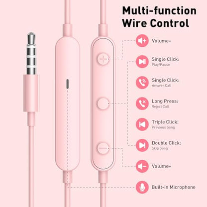 APETOO Wired Earbuds in-Ear Headphones 3.5mm Jack for Laptop/School Pink - color: Rose-Pink
