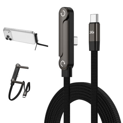 240W USB C to USB C Cable 5FT Invisible Holder Fast Charging Cable 90°Right - color: black