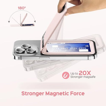QYQBOON Mag-Safe Wallet for Women Strongest Magnetic Lightweight Phone Wallet Stand Adjustable Leather Card Holder for iPhone 17/16/15/14/13/12 Series, Not for iPhone 13/12 Mini (Pink) - color: Pink