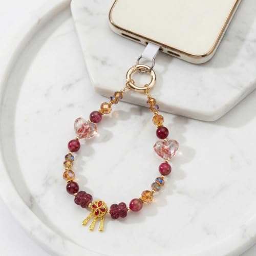 Phone Charm for Women, Beaded Wrist Strap Lanyard with Tether Tab – Anti-Theft Hands-Free Detachable Phone Chain Wristlet