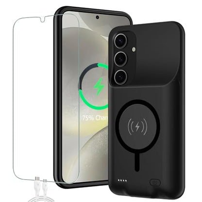 Battery Case for Galaxy S24,[10000mAh] Large Capacity Slim Portable Protective Fast Charging Case Battery Case Compatible with Galaxy S24(6.2inch) Wireless Charging Case with Carplay-Black - size: Galaxy S24
