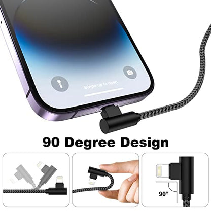 iPhone Charger 1ft 90 Degree MFi Certified Short Lightning Cable 2-Pack - color: Black Grey