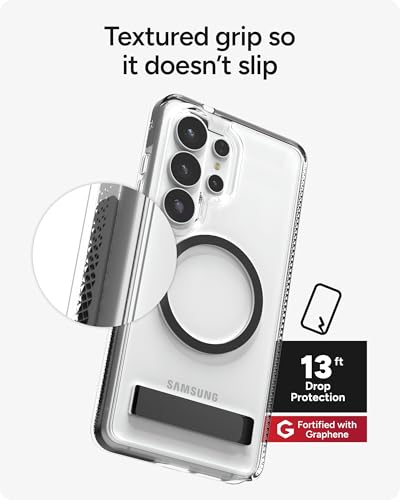 ZAGG Santa Cruz Snap Samsung Galaxy S26 Ultra Case with Kickstand - Black, Magnetic Crystal Clear Protective Phone Cover, 13ft Drop Protection, Graphene Reinforced, Slim Case with Stand - color: Black, size: Samsung Galaxy S26 Ultra