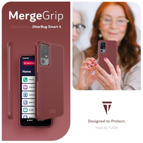 TUDIA MergeGrip for Jitterbug Smart 4 Case T608G, [Military Grade Drop Tested] Shockproof Protection Slim Rugged Dual Layer Heavy Duty Phone Cases for Senior - Burgundy - color: Burgundy