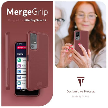 TUDIA MergeGrip for Jitterbug Smart 4 Case T608G, [Military Grade Drop Tested] Shockproof Protection Slim Rugged Dual Layer Heavy Duty Phone Cases for Senior - Burgundy - color: Burgundy