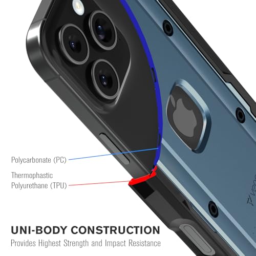 VENA vArmor for iPhone 16 Pro Max Rugged Case, Blue | Military-Grade Drop Protection, Heavy Duty, Belt Clip Holster, Kickstand, Magsafe Compatible - color: Slate Blue/Black