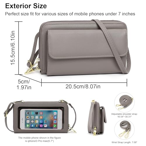 GOIACII Phone Purse Crossbody Bags for Women Small Travel Wallet Touch Screen RFID Blocking - color: C04 Grey