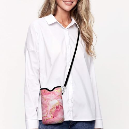 Universal Phone Sleeve Pouch with Crossbody Strap 7.6 X 4.3 Inches Shockproof Water Resistant Mobile Protection Bag-Pink Neoprene Phone Pouch Bag - color: Marble-Pink-Phone Pouch