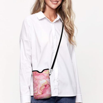 Universal Phone Sleeve Pouch with Crossbody Strap 7.6 X 4.3 Inches Shockproof Water Resistant Mobile Protection Bag-Pink Neoprene Phone Pouch Bag - color: Marble-Pink-Phone Pouch