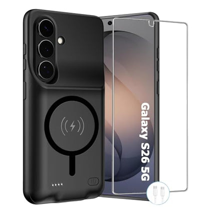 Wireless Charging Case for Galaxy S26, Upgraded 10000mAh Rechargeable Portable Charging Case Compatible with Galaxy S26 (6.3 inch) with Carplay Extended Battery Pack Charger Case (Black) - size: Galaxy S26 -10000mAh