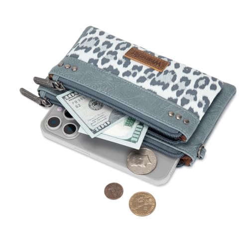 Montana West X Wrangler Woman Wallet Large Women's Wallets, Card Cases & Money Organizers Double Zipper Western Clutch Wallet and Rfid Lining - color: Jean