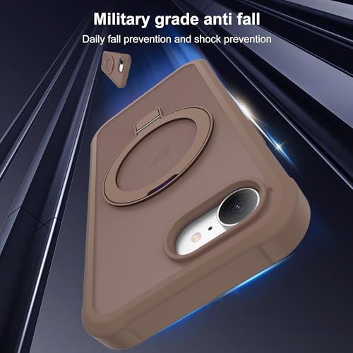 Compatible with iPhone 17E/16E Case with Magnetic Ring Stand [Compatible with Mag-Safe] [Built-in Screen Protector] Military-Grade Drop Protection Matte Translucent Phone Case, Desert Brown - color: Desert Brown, size: Iphone 17E/16E