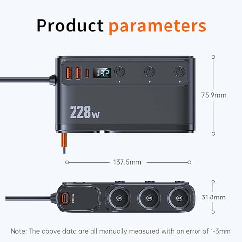 Cigarette Lighter Adapter with 45W Retractable Car Charger Fast Charging