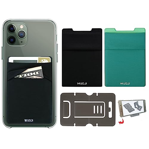 RFID Blocking Phone Card Wallet - Double Secure Pocket - Ultra-Slim Self Adhesive Credit Card Holder Card Sleeves Phone Wallet Sticker All Smartphones (Black Green)-2PC - color: Black Green