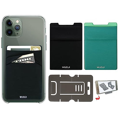 RFID Blocking Phone Card Wallet - Double Secure Pocket - Ultra-Slim Self Adhesive Credit Card Holder Card Sleeves Phone Wallet Sticker All Smartphones (Black Green)-2PC - color: Black Green