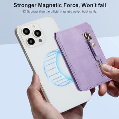 HAII for MagSafe Card Wallet Bag compatible with MagSafe Invisible Ultra-Thin Lightweight Kickstand Magnetic Mobile Wallet Man Woman, 4 Card Slots + 1 Zipper Cash Bag. (Purple, Zipper) - color: Purple, size: 4 Card Slots + 1 Zipper Cash Bag - Zipper