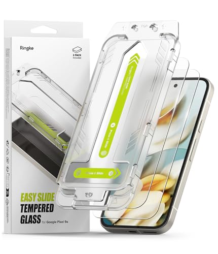 Ringke for Google Pixel 9a Screen Protector [Easy Slide, 2 Pack] | Easy Installation with Alignment Tool, Case Friendly Premium 9H Hardness Tempered Glass - size: Pixel 9a