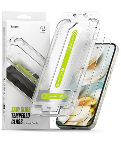Ringke for Google Pixel 9a Screen Protector [Easy Slide, 2 Pack] | Easy Installation with Alignment Tool, Case Friendly Premium 9H Hardness Tempered Glass - size: Pixel 9a