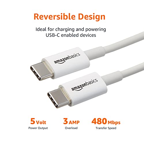 Amazon Basics USB-C to USB-C Fast Charger Cable, 480Mbps Speed, USB-IF Certified, for Fast Charging Apple iPhone 16/15, iPad, MacBook, Samsung Galaxy, Tablets, Laptops, 6 Foot, White - color: White, size: 6-Foot
