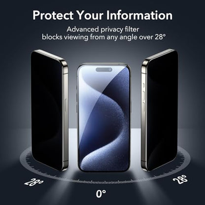 ESR 3+1 Pack for iPhone 15 Pro Max Privacy Screen Protector, Align Frame