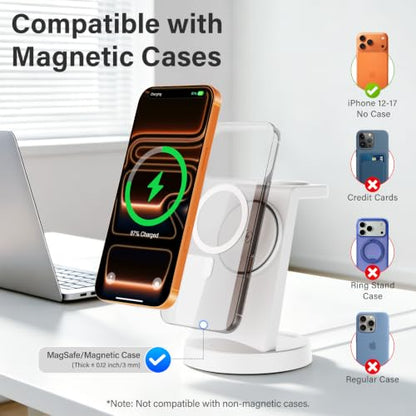 25W Magnetic Fast 3 in 1 Charging Station Wireless Charger Stand - color: White