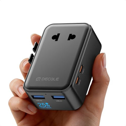 “Air” Universal Travel Adapter 2 USB-C＆ 2 USB-A Cover 200+ Countries - color: Black, size: A1R PD25W
