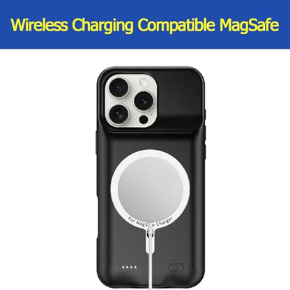 Battery Case for iPhone 16 Pro Max, Enhanced 12000mAh Portable Protective Wireless Charging Case Support Carplay Compatible with iPhone 16 Pro Max (6.9 inch) Rechargeable Battery Charger Cover(Black) - size: iPhone 16 Pro Max