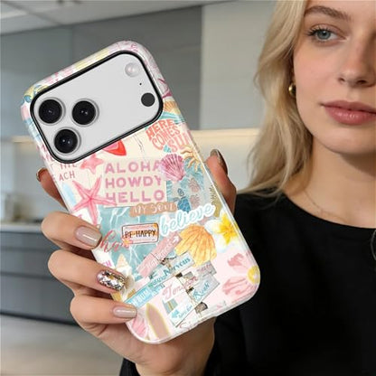 Case Compatible with iPhone 17 Pro, Cute Dual Layer Hybrid Phone Cover, Military Grade Drop Protection, Aesthetic Shockproof Phone Case for Women Girls, Pastel Pink Summer Collage - color: Pastel Pink Summer Collage, size: Iphone 17 Pro