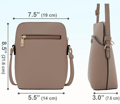 Small Crossbody Bag with Gold Hardware, Mini Shoulder Purse with Adjustable Strap - color: Taupe