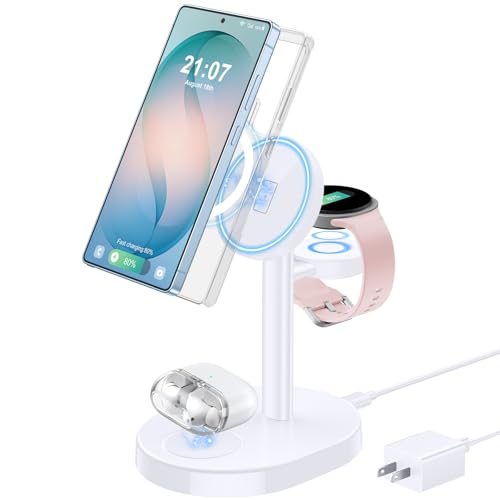 Hevanto 3 in 1 Wireless Charger for Samsung Galaxy, 15W MagSafe Charging - color: Classic White, size: 15W