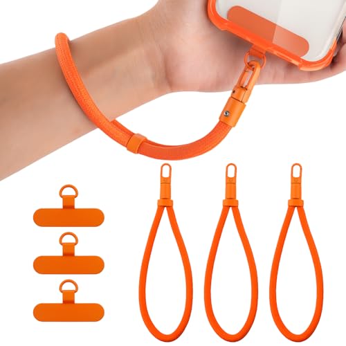 Universal Adjustable Phone Wrist Strap, Wristlet & Hand Cell Phone Lanyard With Metal Tether Tabs - color: Orange