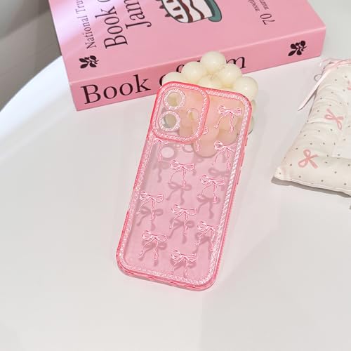 NITITOP Compatible with iPhone 16 Plus Case Cute Clear Pink Glitter Bow Knot Design Shiny Star Sparkle Bling Diamond Girls Women Soft TPU Shockproof Protective Phone Cover - Large Bow - color: Large Bow, size: iPhone 16 Plus